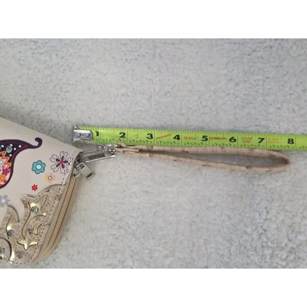 Colorful Embellished Butterfly Floral Design Wristlet Wallet Clutch Purse Tan